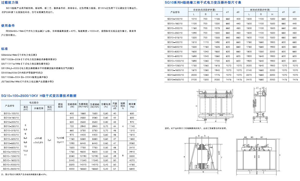 SG10干式变压器尺寸表
